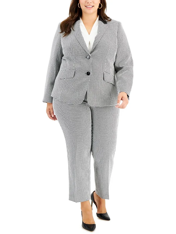 Plus Womens Houndstooth Suit Separate Two-Button Blazer