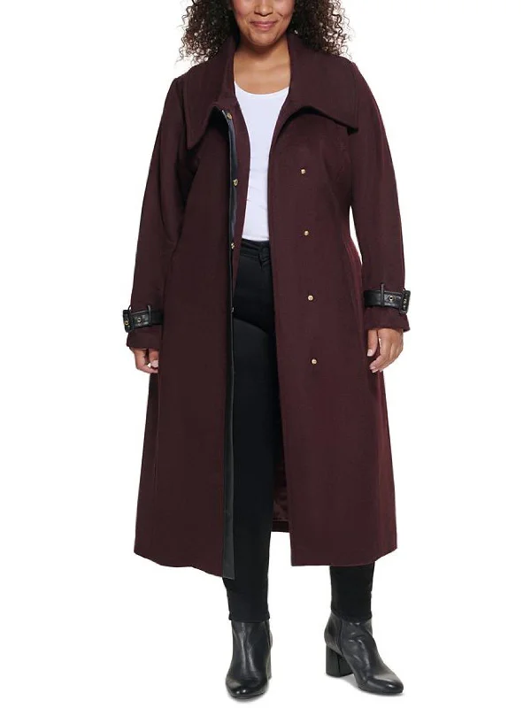 Plus Womens Wool Blend Belted Wrap Coat