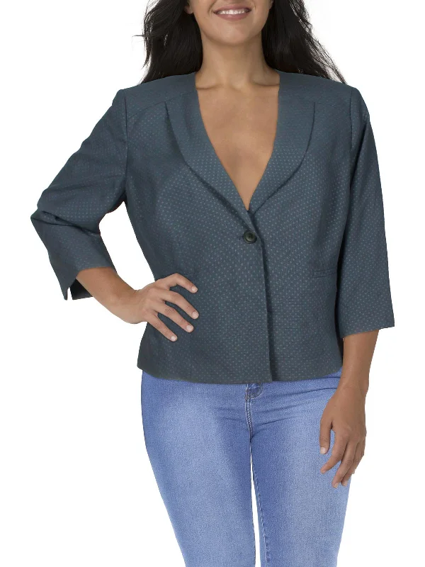 Plus Womens Woven Long Sleeves One-Button Blazer