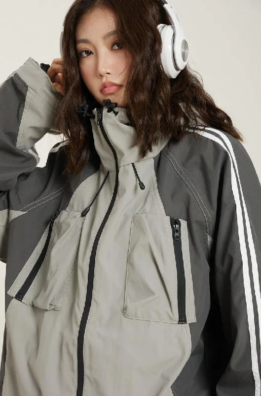 RTK (W) No. 1011 HOODED TWO-TONE ZIPPER ARM STRIPED WINDBREAKER JK