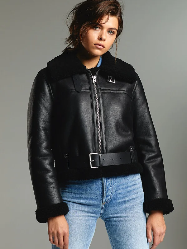 Womens Stylish shearling Black Jacket