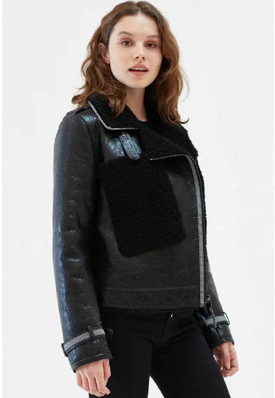 Women’s Black Leather Shearling Jacket