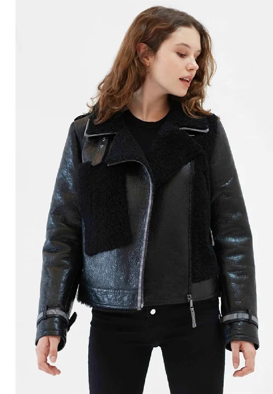 Women’s Black Leather Shearling Jacket