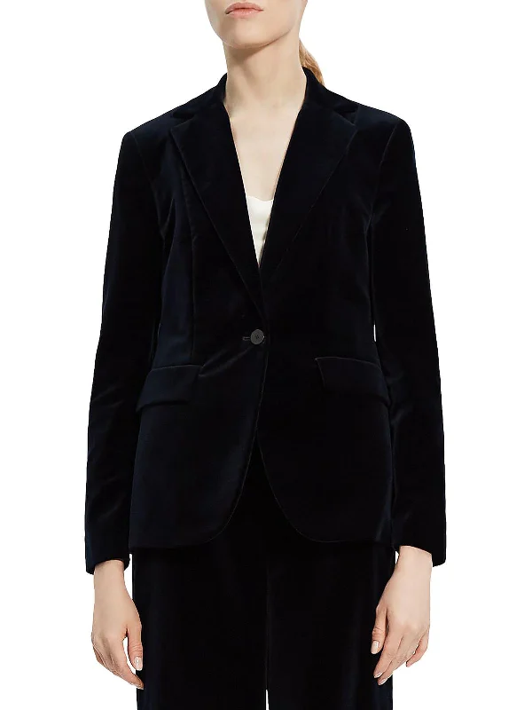 Womens Velvet Mid-Weight One-Button Blazer