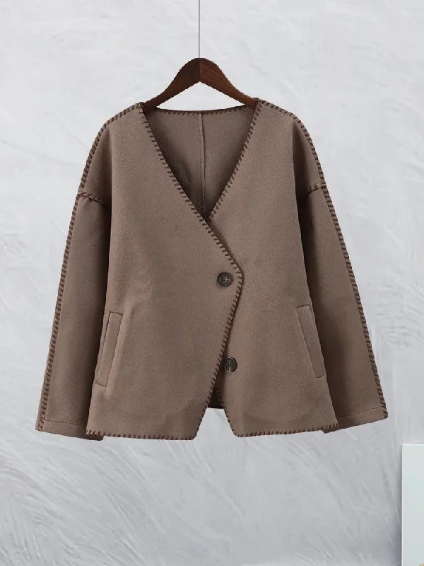 Znbbw Brown Cropped Cotton Jackets Casual Fashion Long Seeve Cardigan Coat Women 2023 Ins New Commuter Female's Woolen Coats