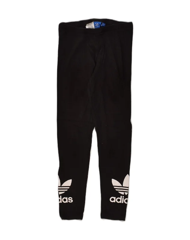 ADIDAS Womens Graphic Leggings UK 10 Small  Black Cotton