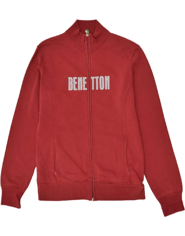 BENETTON Womens Graphic Tracksuit Top Jacket UK 16 Large Red Cotton