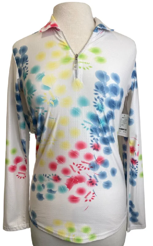 Bette & Court Long Sleeve Pullover in White with Multicolor Flowers MSP$89