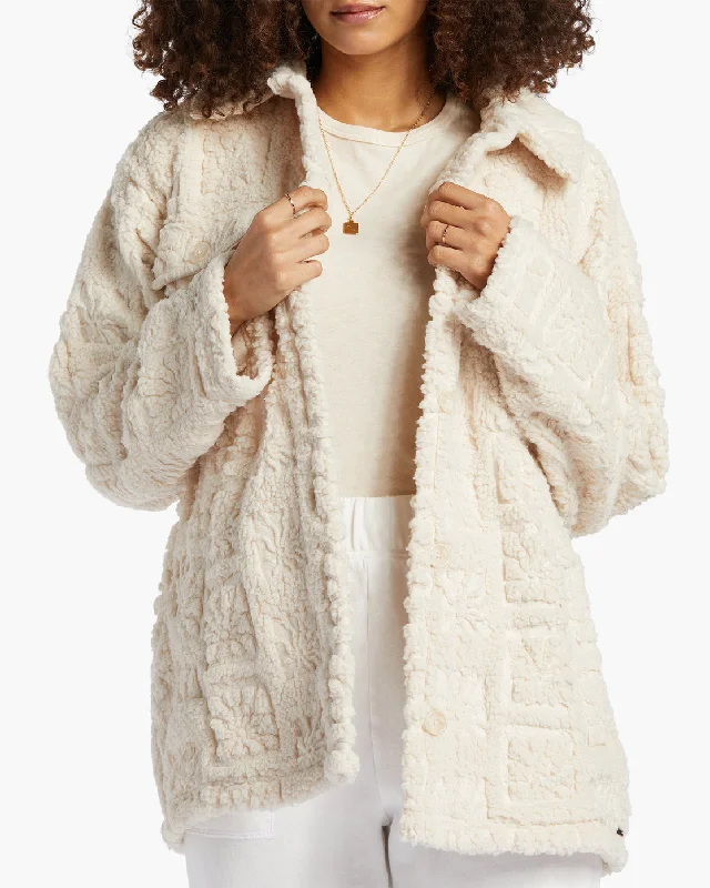 Fairbanks Button-Up Teddy Bear Jacket - White Cap