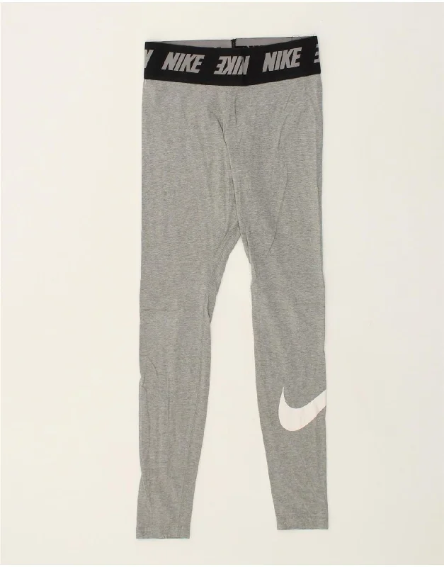 NIKE Womens Graphic Leggings Small Grey Cotton