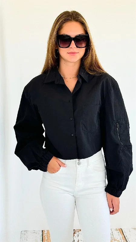 Long Sleeve Cropped Jacket - Black