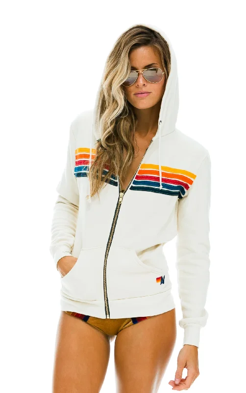 5 Stripe Zip Up Hoodie Vintage White