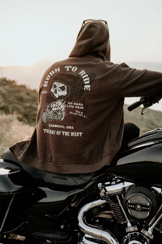 ""BORN TO RIDE"" Zip Up Hoodie in DIRT