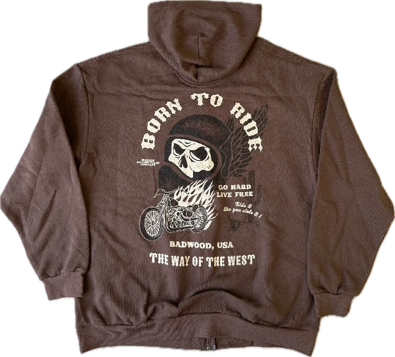 ""BORN TO RIDE"" Zip Up Hoodie in DIRT