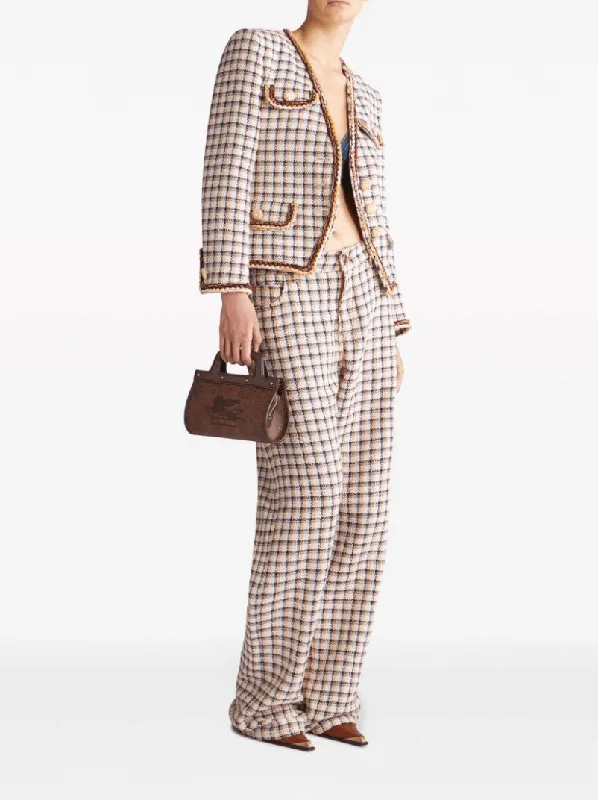 check-jacquard wide-leg trousers