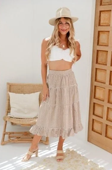 JG4450 Beige Women's Gingham Skirt