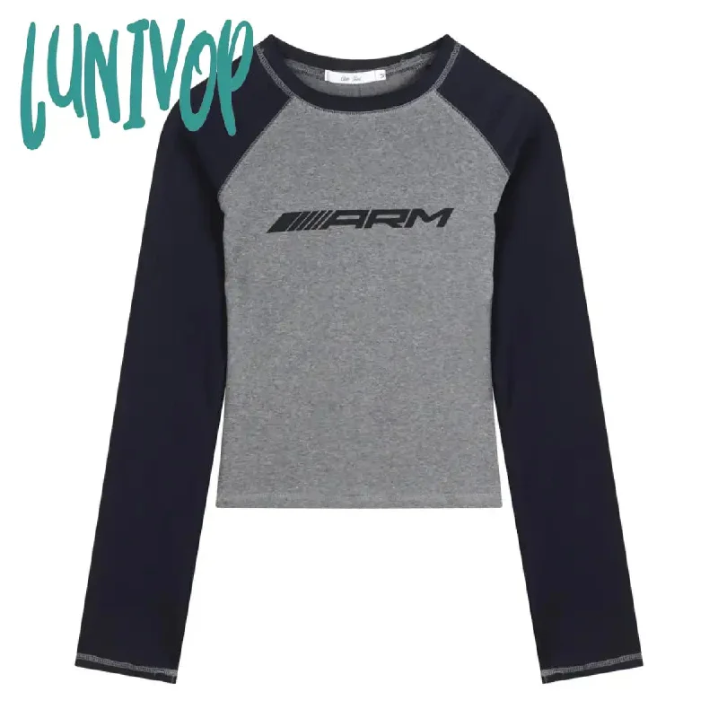 Lunivop Y2k Streetwear Slim Fit T Shirts Women Vintage Korean Fashion Casual Top Female Letter American Retro Long Sleeve Tees