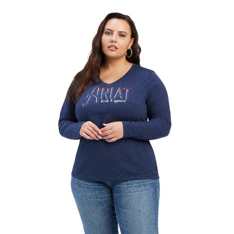 10041339 Ariat Wms Real Chest Logo Relaxed L/S Tee Navy Heather