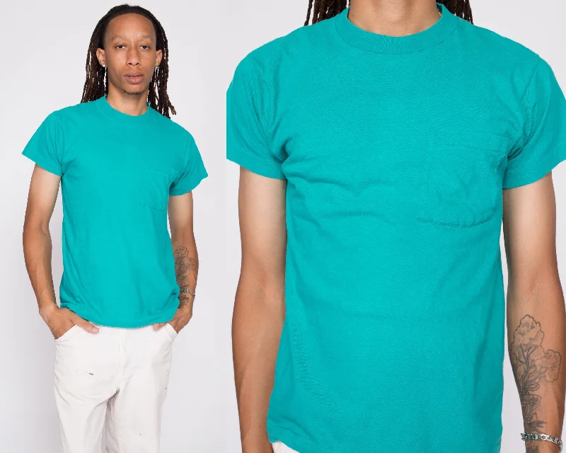 80s Plain Teal Pocket Tee - Men's Medium