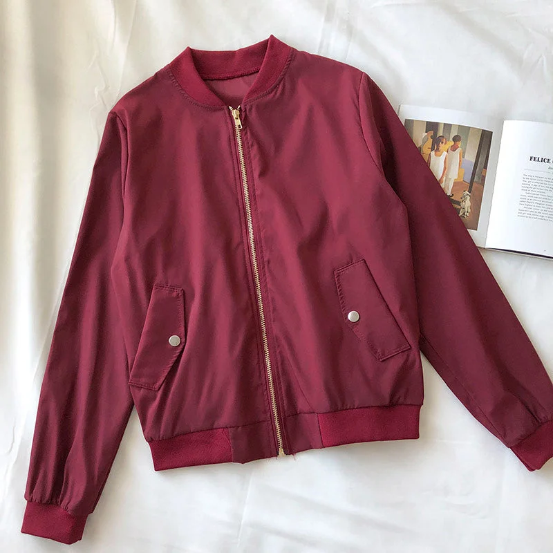 Baseball Jacket loose long sleeve stand collar Zipper Jacket Women  6210