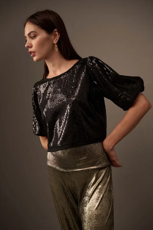 Best of My Love Sequin Puff-Sleeve Top