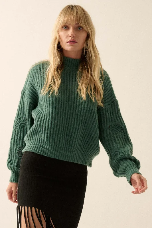 By the Seashore Pointelle Detail Rib-Knit Sweater