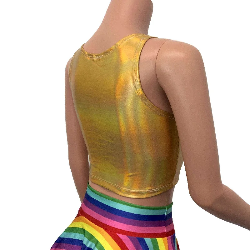 Crop Tank Top - Gold Opal Holographic