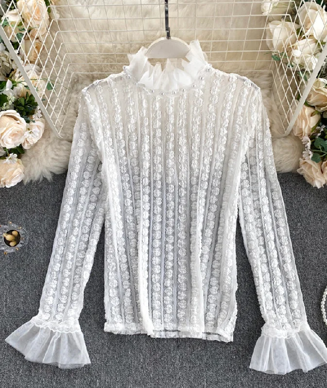 Cute turtleneck lace top  373