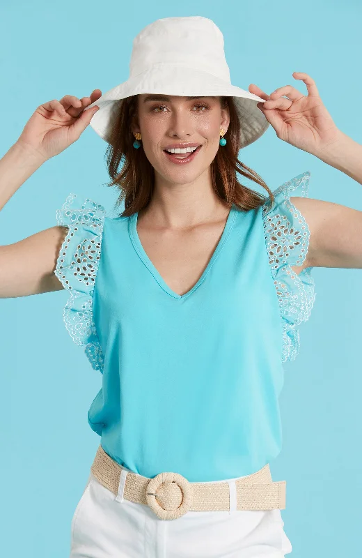 Erin Eyelet Flutter Sleeve Tee - Seaside