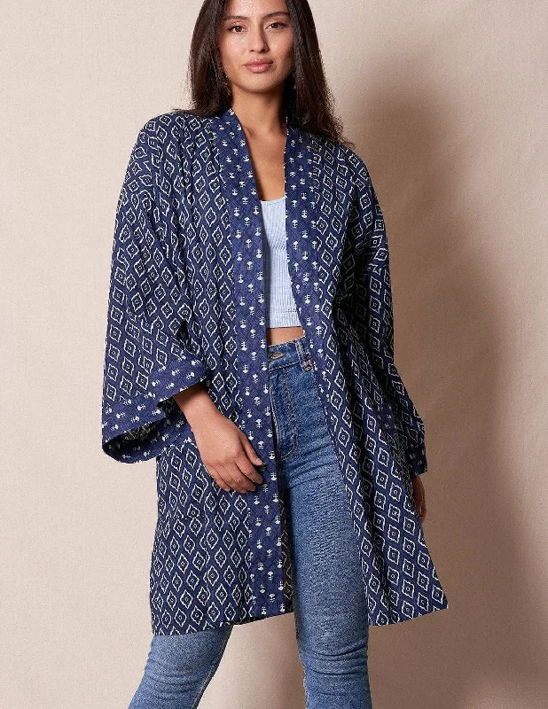 Fair Trade Short Kimono- Indigo - As-Is-Clearance