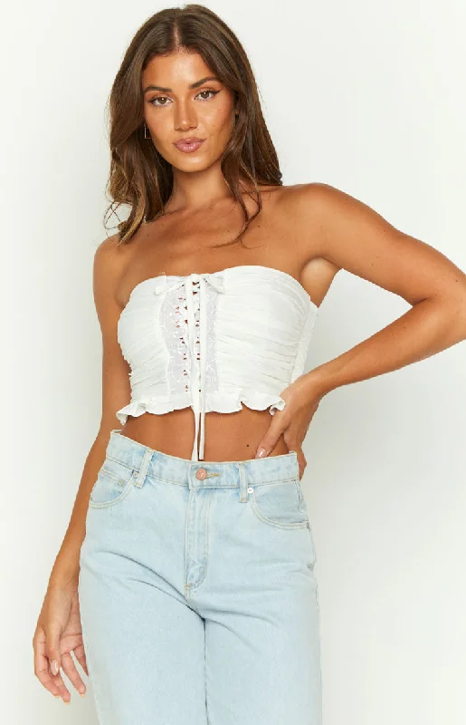 Flossy White Strapless Corset Top