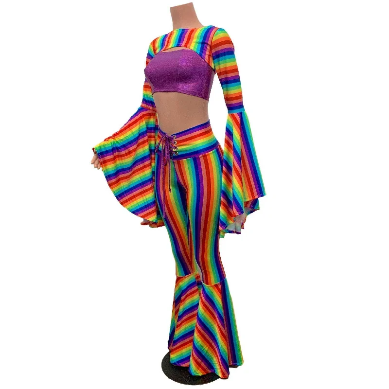 Full of Pride Outfit - Rainbow Stripe Pride Costume w/ Bell Bottoms and Bell Sleeve Bolero