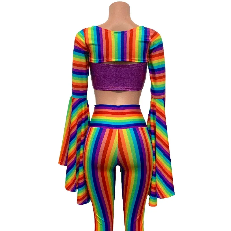 Full of Pride Outfit - Rainbow Stripe Pride Costume w/ Bell Bottoms and Bell Sleeve Bolero