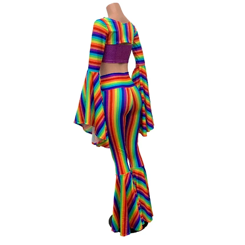 Full of Pride Outfit - Rainbow Stripe Pride Costume w/ Bell Bottoms and Bell Sleeve Bolero