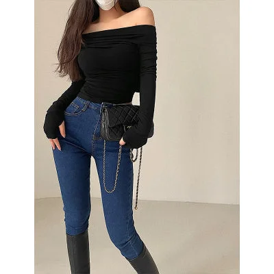 Harmony Solid Color Off The Shoulder Long Sleeve Top