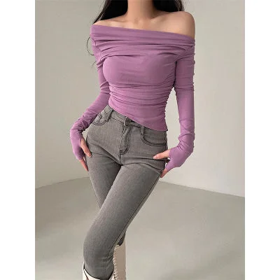 Harmony Solid Color Off The Shoulder Long Sleeve Top