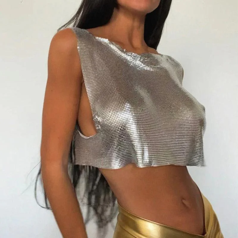 Hot Date Chainmail Cowl Neck Tank Top