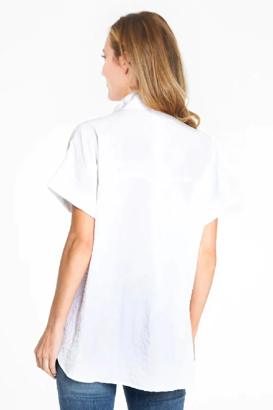 Shirt-White-Button Front-Short Sleeve-Women's -Wired Collar - J52126bm