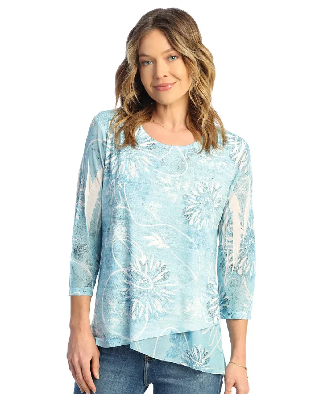 Jess & Jane 49-1723 -   Women's top -Burnout Sublimation Tunic with Mesh Contrast Blues