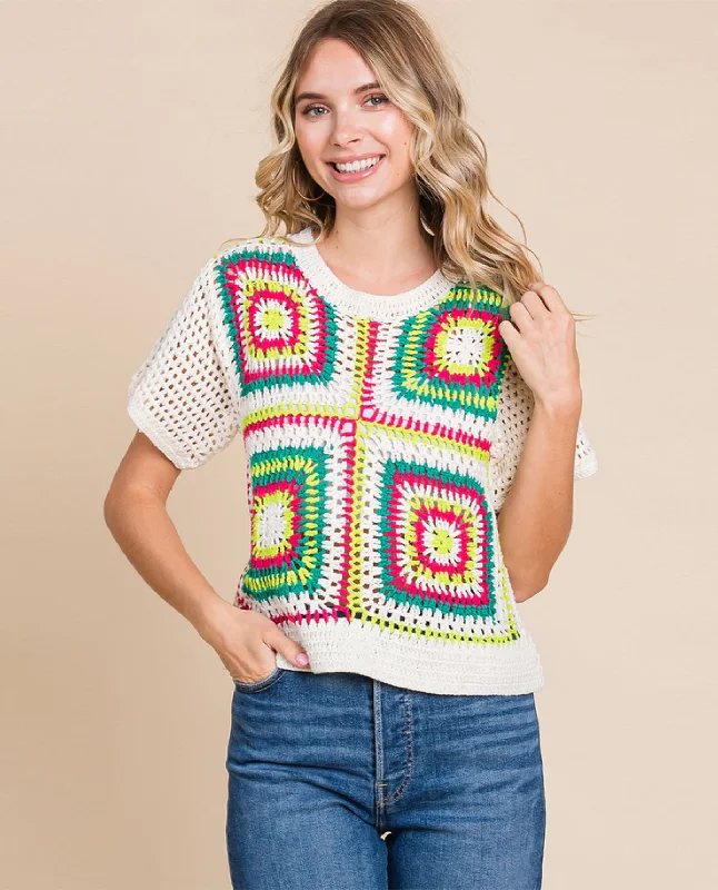 Short Sleeve Crochet Sweater