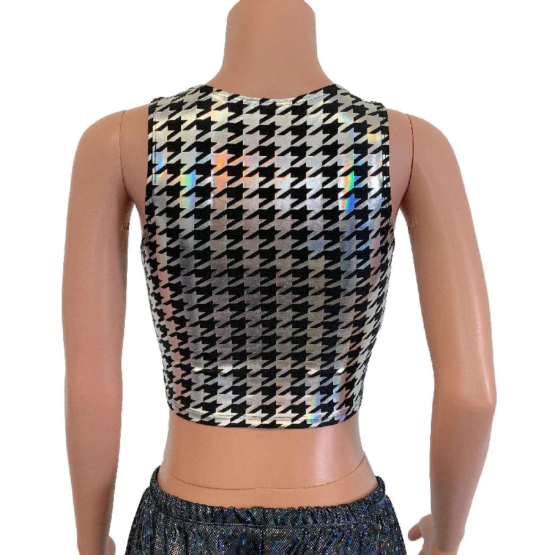 SALE - SMALL ONLY - Lace-Up Crop Tank Top - Houndstooth Holo & Neon