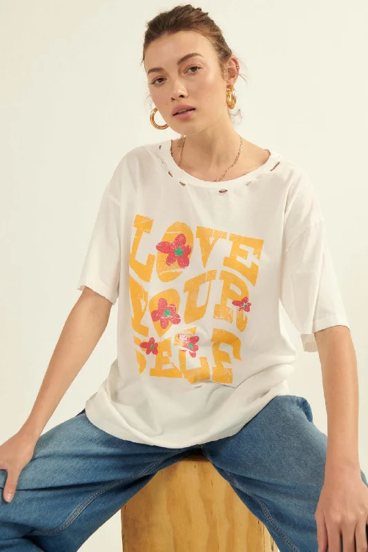 Love Yourself Distressed Oversize Graphic Tee