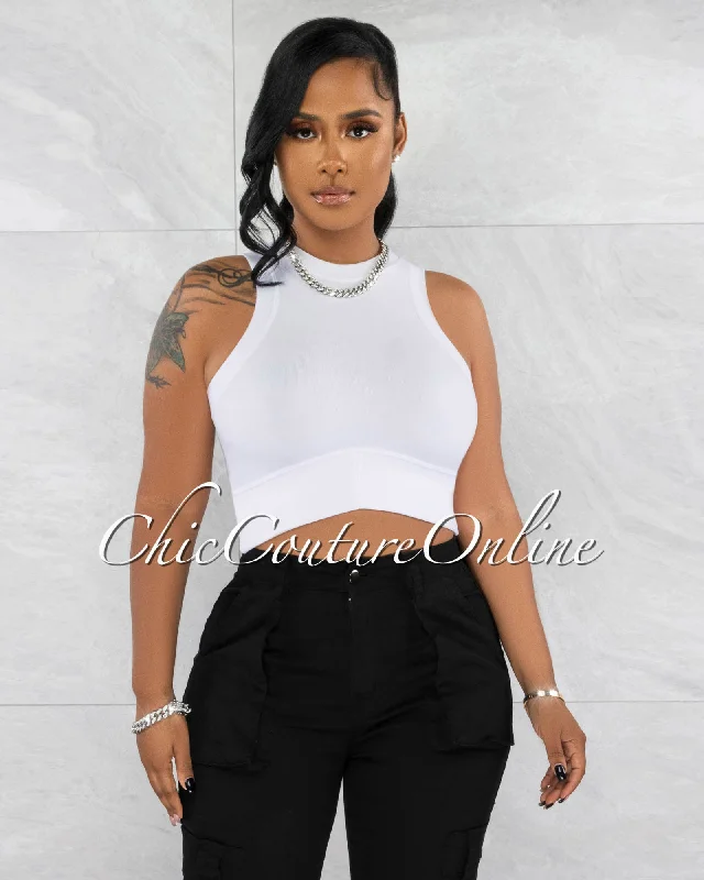 Maximo White Racer ""V"" Waist Crop Top