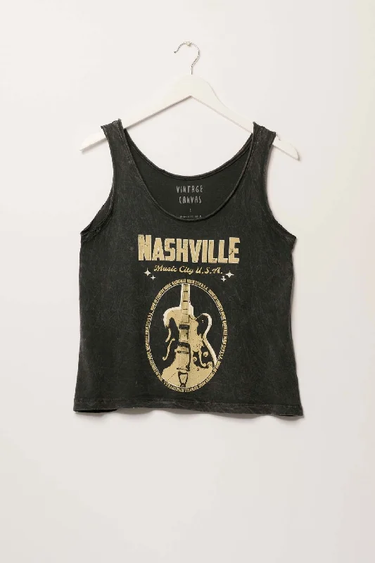 Nashville Guitar Raw-Edge Graphic Tank Top