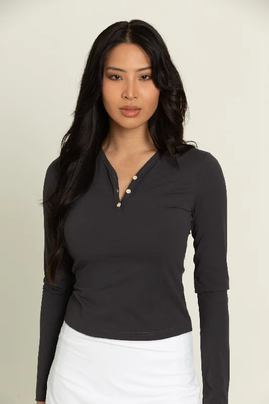 Off-Black Long Sleeve Button Top