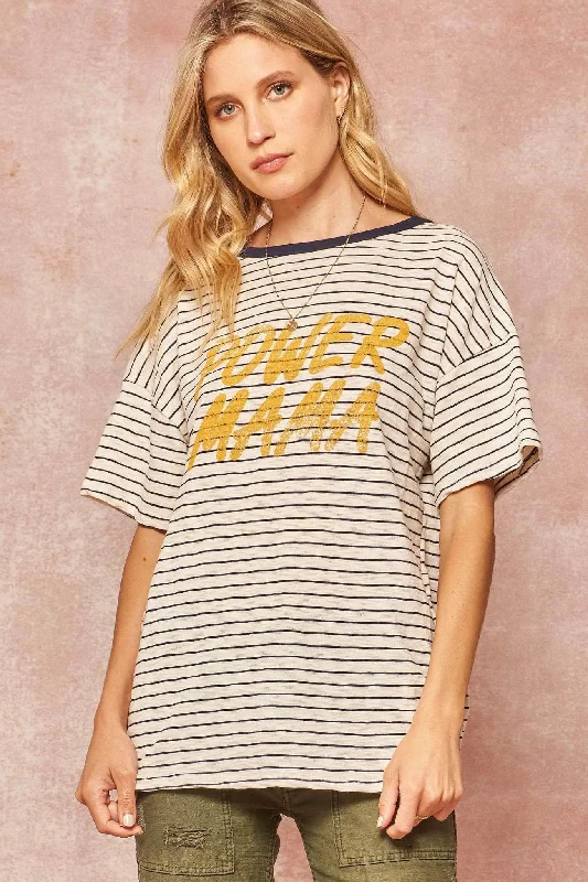 Power Mama Vintage Striped Graphic Ringer Tee