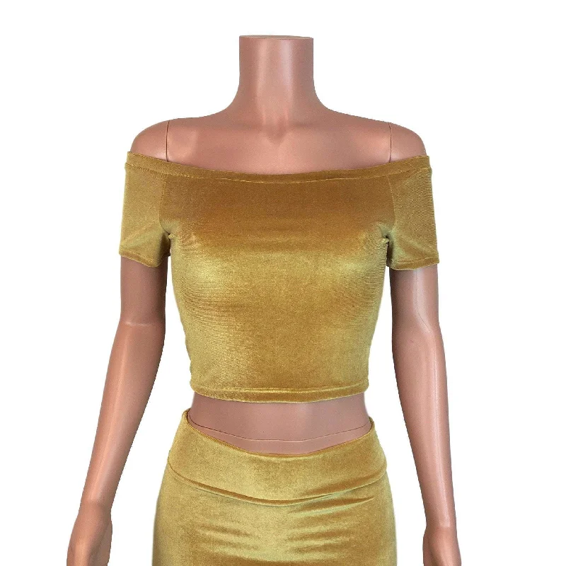 SALE - XS - Cold Shoulder Top - Gold Velvet