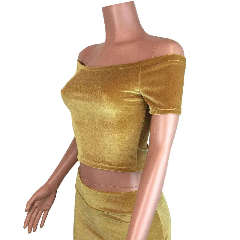 SALE - XS - Cold Shoulder Top - Gold Velvet