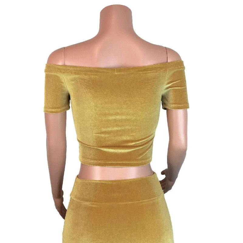 SALE - XS - Cold Shoulder Top - Gold Velvet