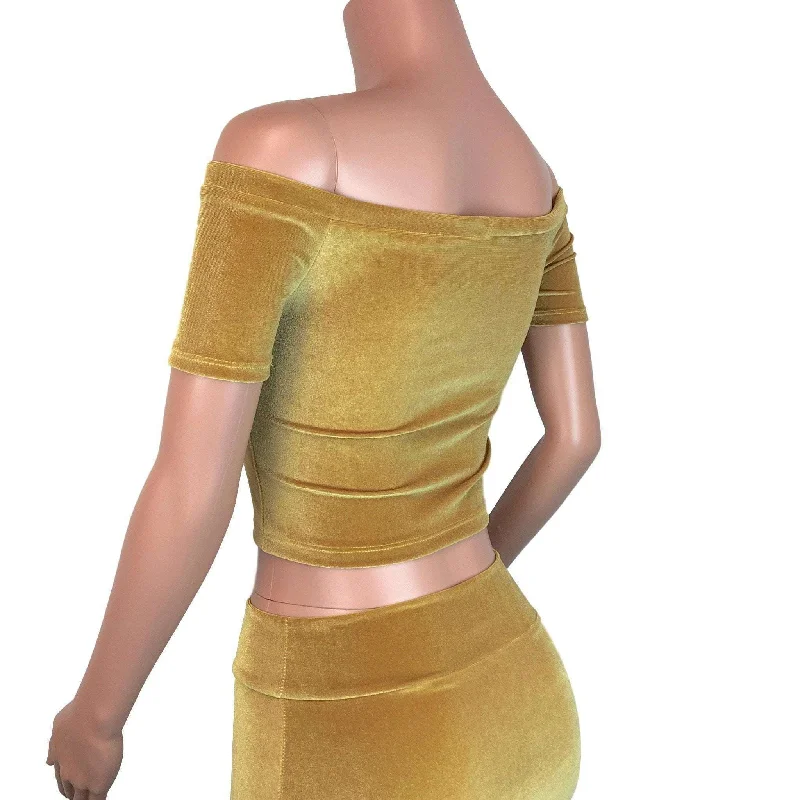 SALE - XS - Cold Shoulder Top - Gold Velvet